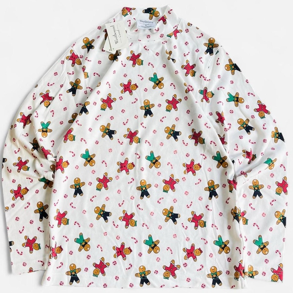 NWT Vintage Westbound Casual Christmas Gingerbread Long Sleeve Mockneck Shirt